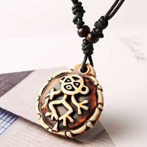 Taíno Monkey Symbol Double-Sided Medallion with Adjustable Cord - UNISEX